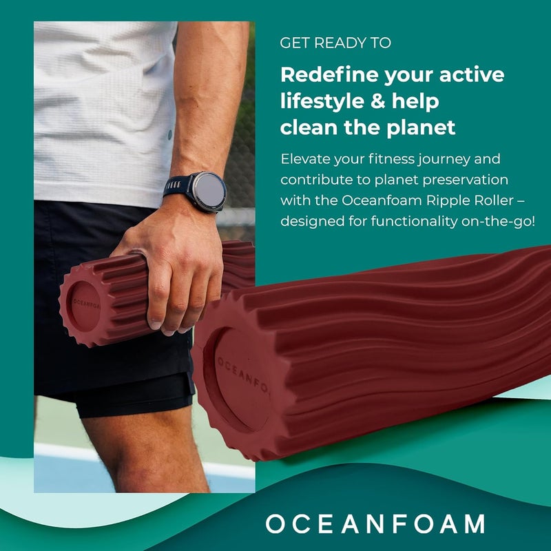 Oceanfoam Ripple Travel Foam Roller (11" x 3.35") Firm Mini Foam Roller for Physical Therapy, Deep Tissue Massage, Back Pain - High Density, Ergonomic Wave Textured - Yoga, Pilates, Exercise (Maroon) - Image 2